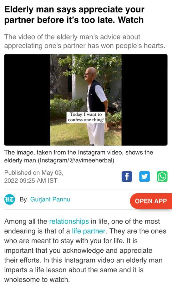 Elderly man says appreciate your partner before it's too late