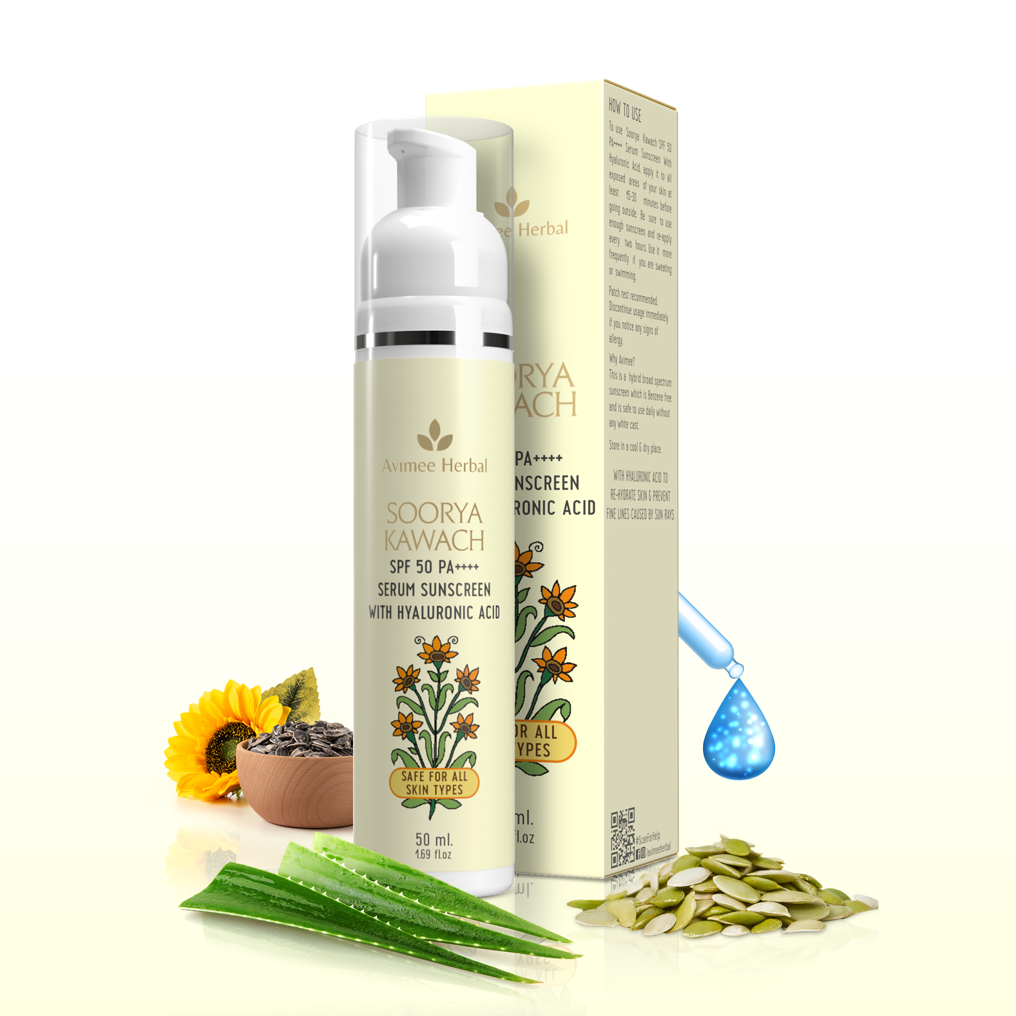 Soorya Kawach SPF 50 PA++++ Hyaluronic Acid Serum Sunscreen