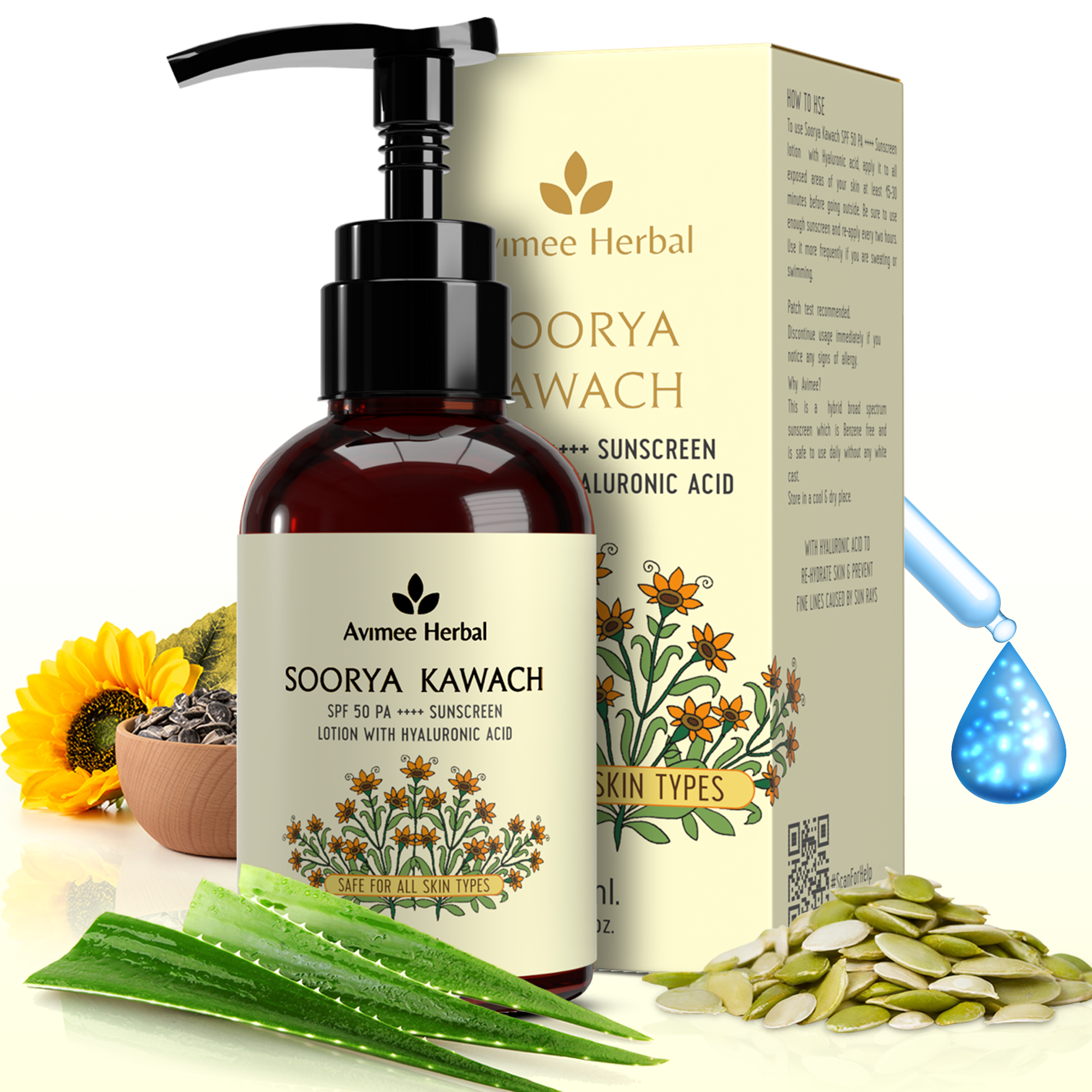 Soorya Kawach SPF 50 PA++++ Hyaluronic Acid Sunscreen Lotion