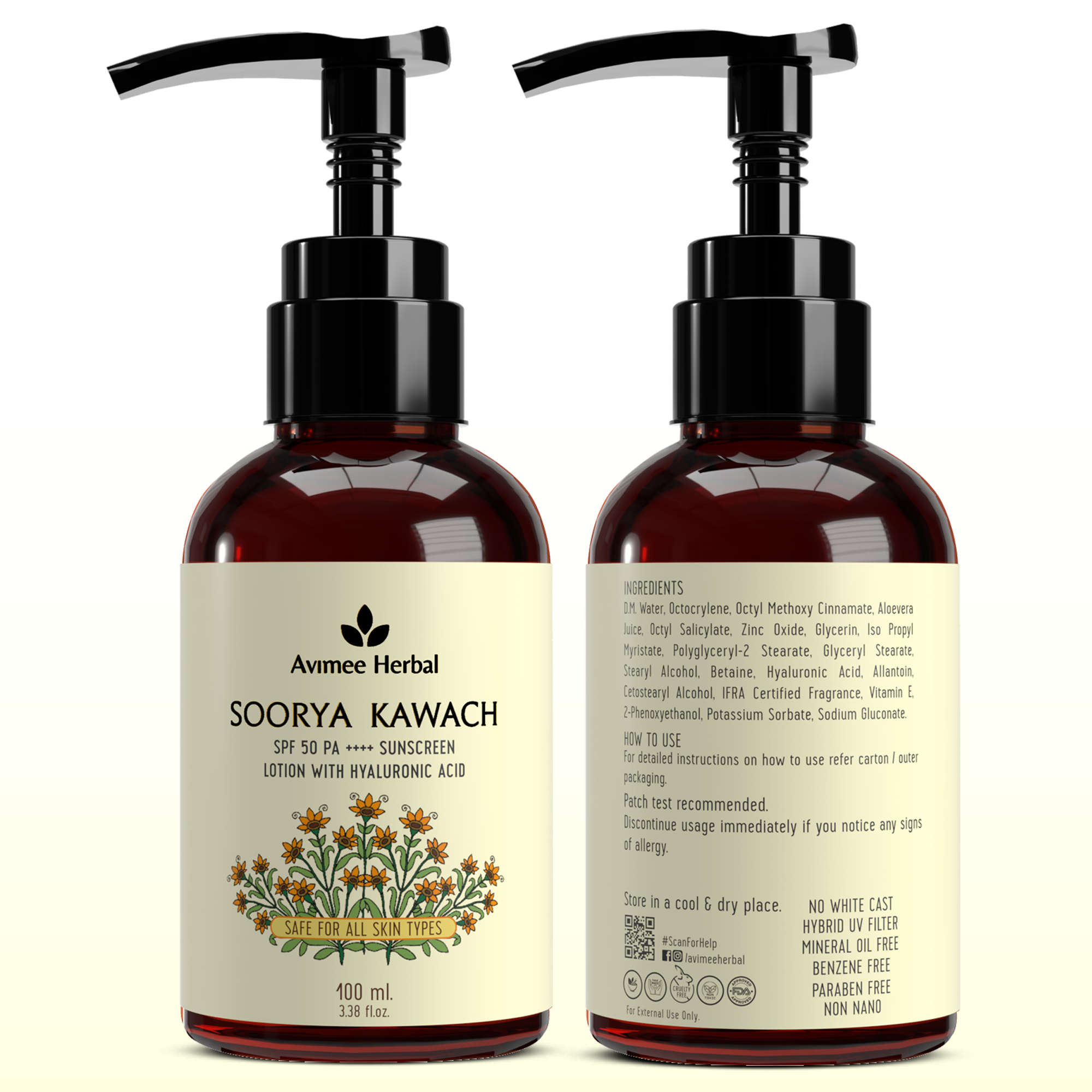 Soorya Kawach SPF 50 PA++++ Hyaluronic Acid Sunscreen Lotion