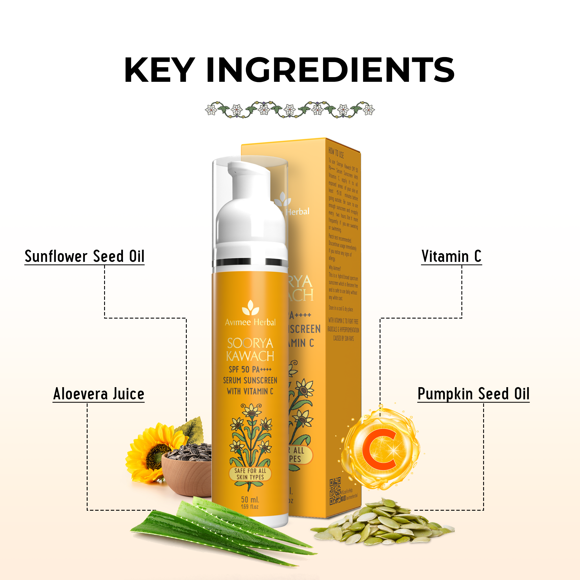 Soorya Kawach SPF 50 PA++++ Vitamin C Serum Sunscreen