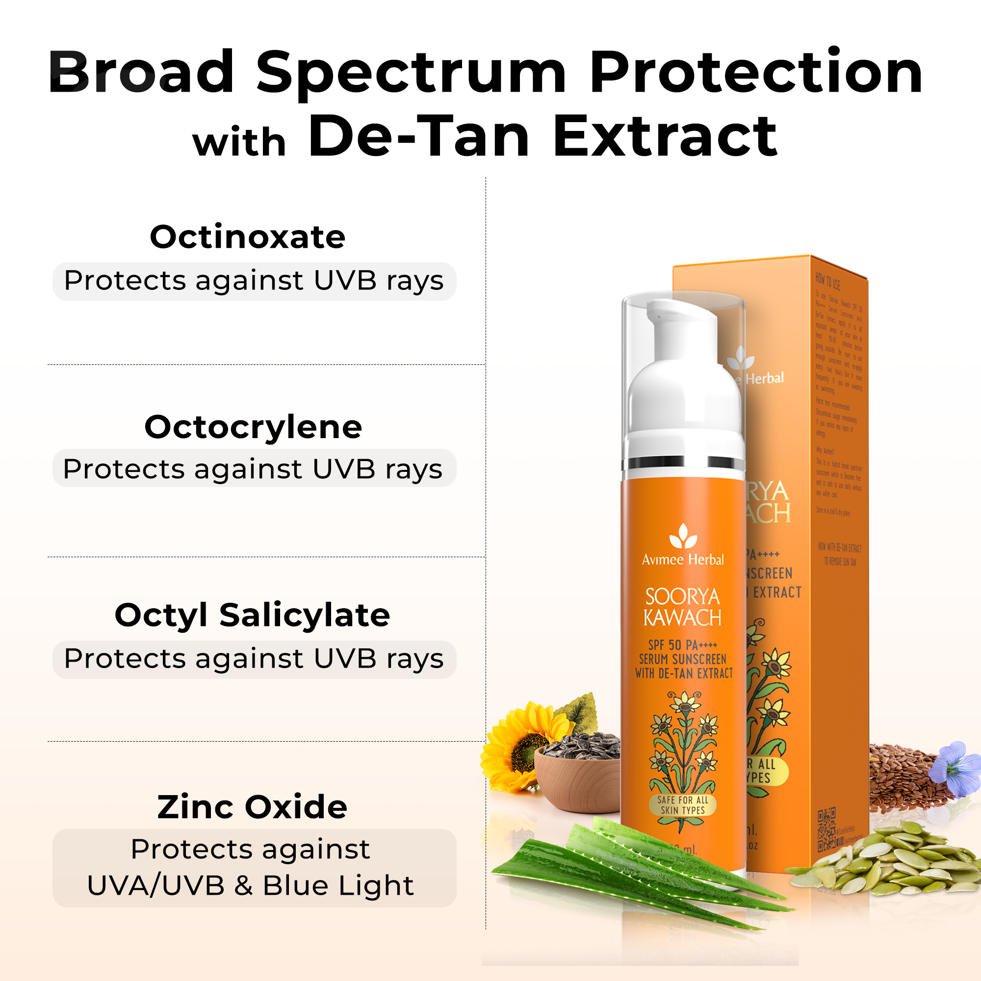 Soorya Kawach SPF50 PA++++ Hybrid Sunscreen with De-Tan Extract