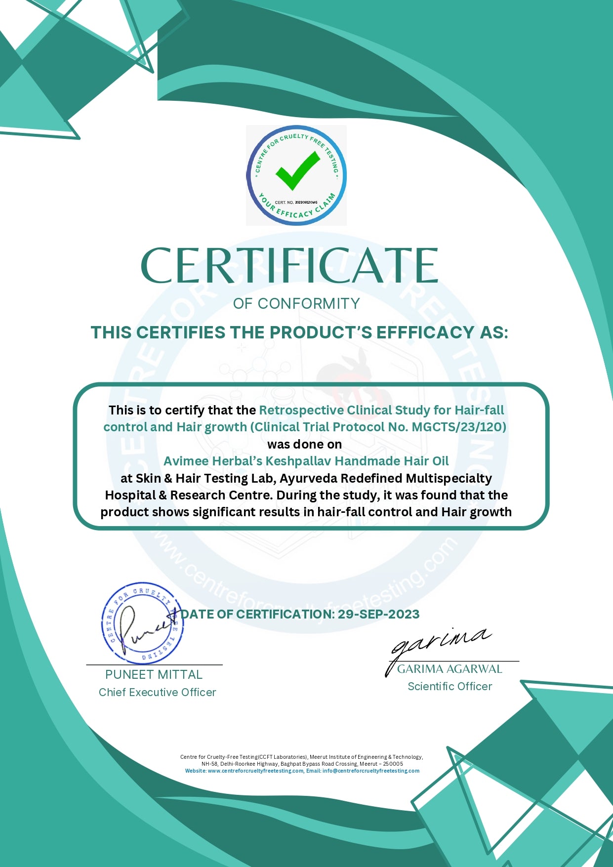 Keshpallav Hair Oil for Hair Growth - certification