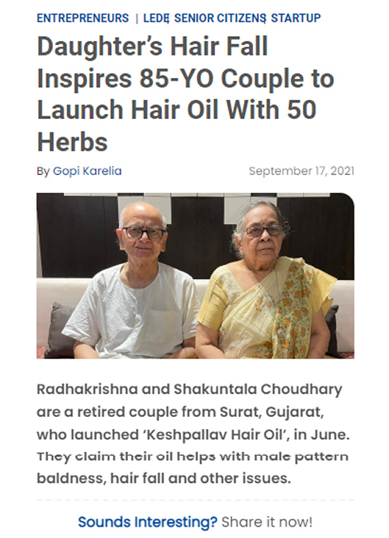 Daughter’s Hair Fall Inspires 85-YO Couple to Launch Hair Oil With 50 Herbs