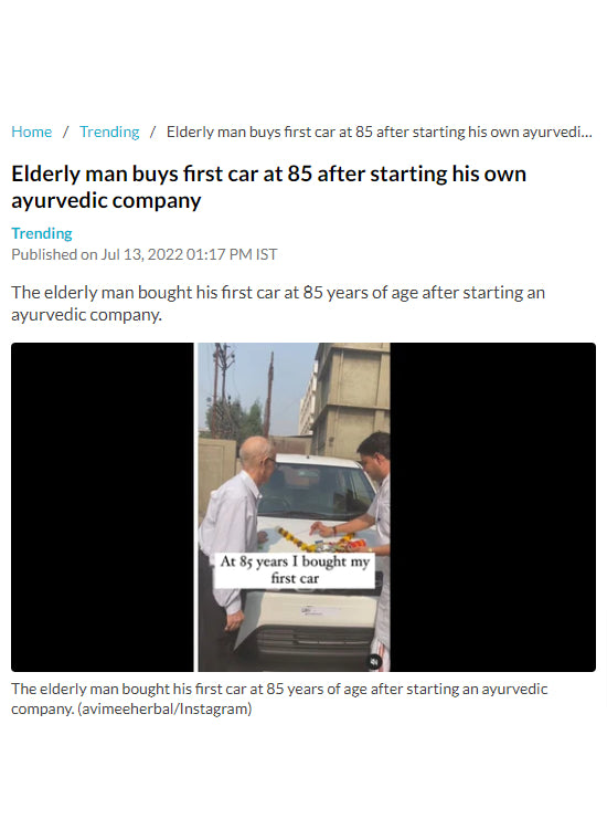 Elderly man buys first car at 85 after starting his own ayurvedic company
