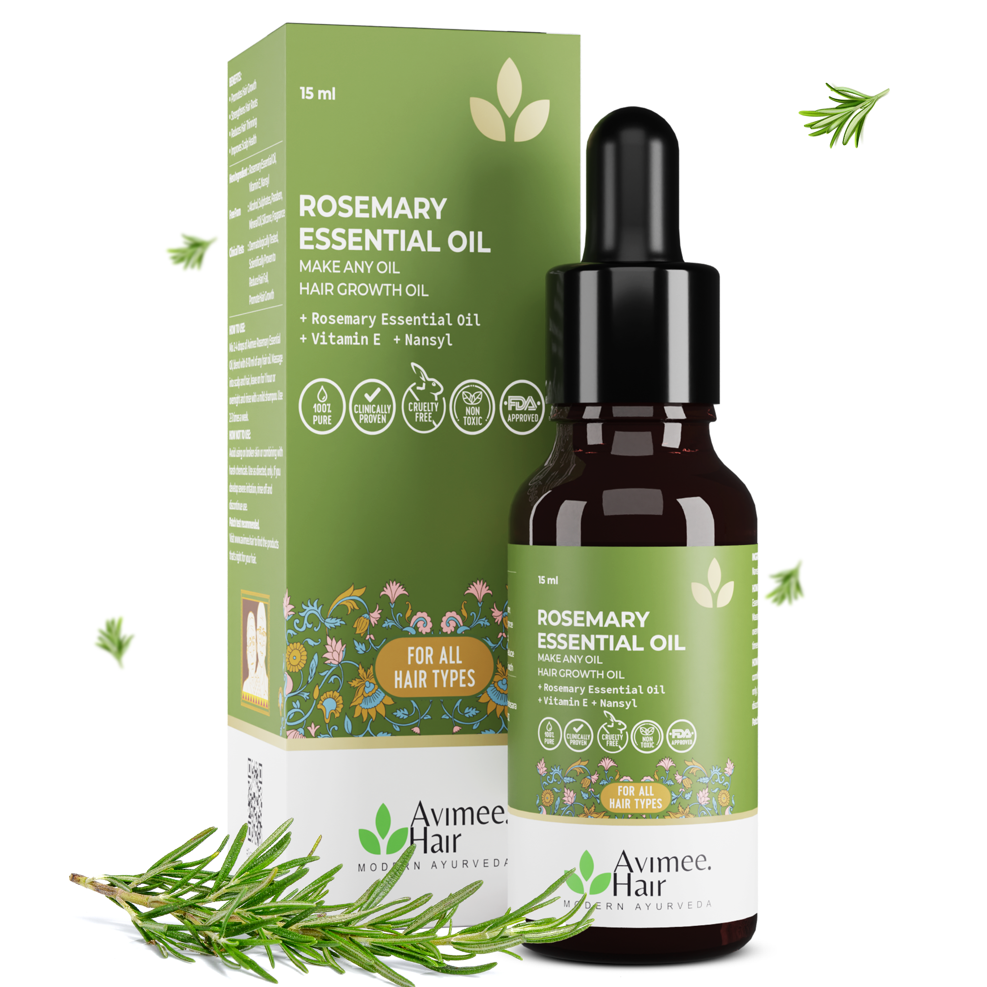 Rosemary Essential Hair Oil with Vitamin E & Nansyl | For Hair Growth & Hair Fall Control | 15ml