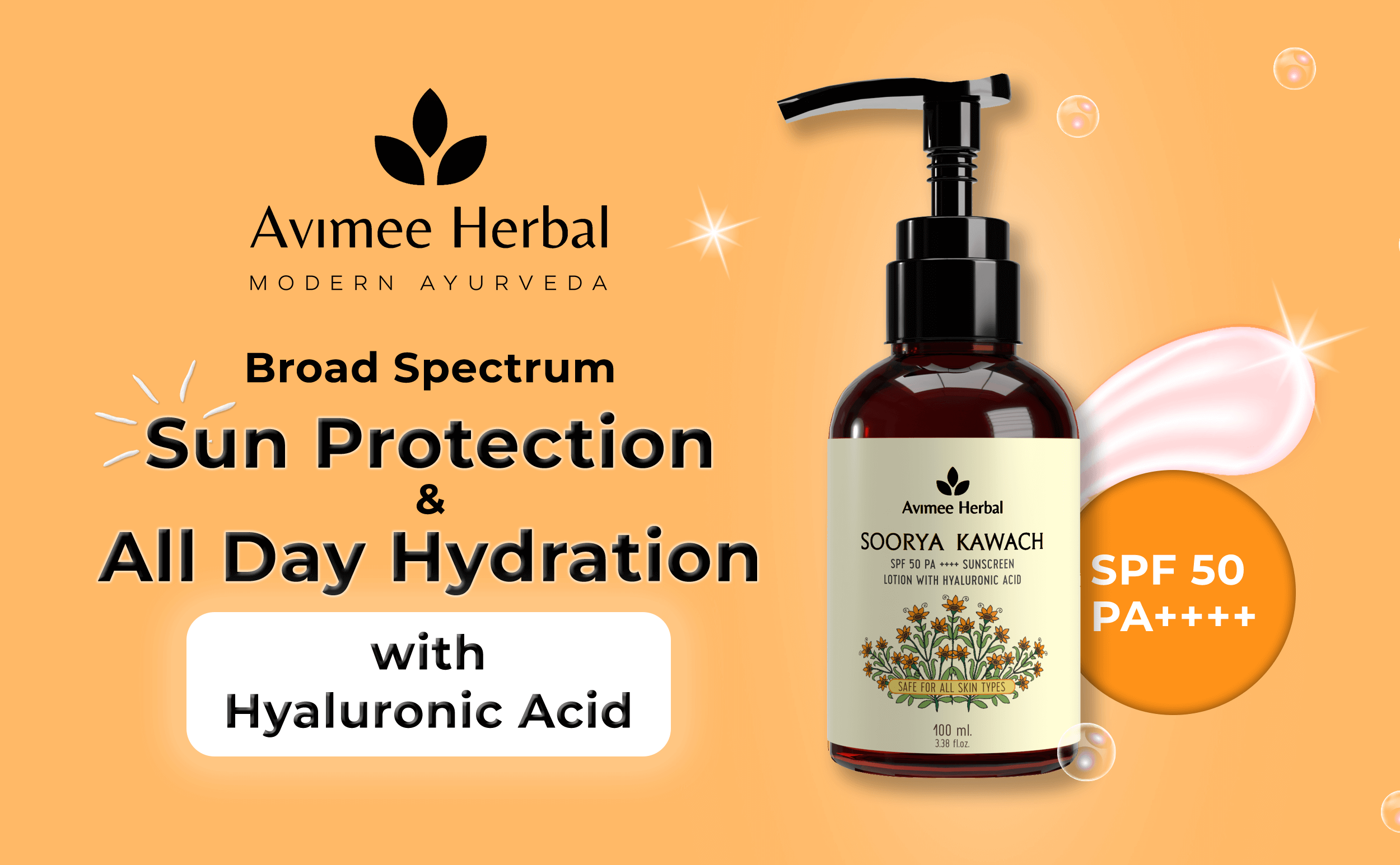 Soorya Kawach SPF 50 PA++++ Hyaluronic Acid Sunscreen Lotion