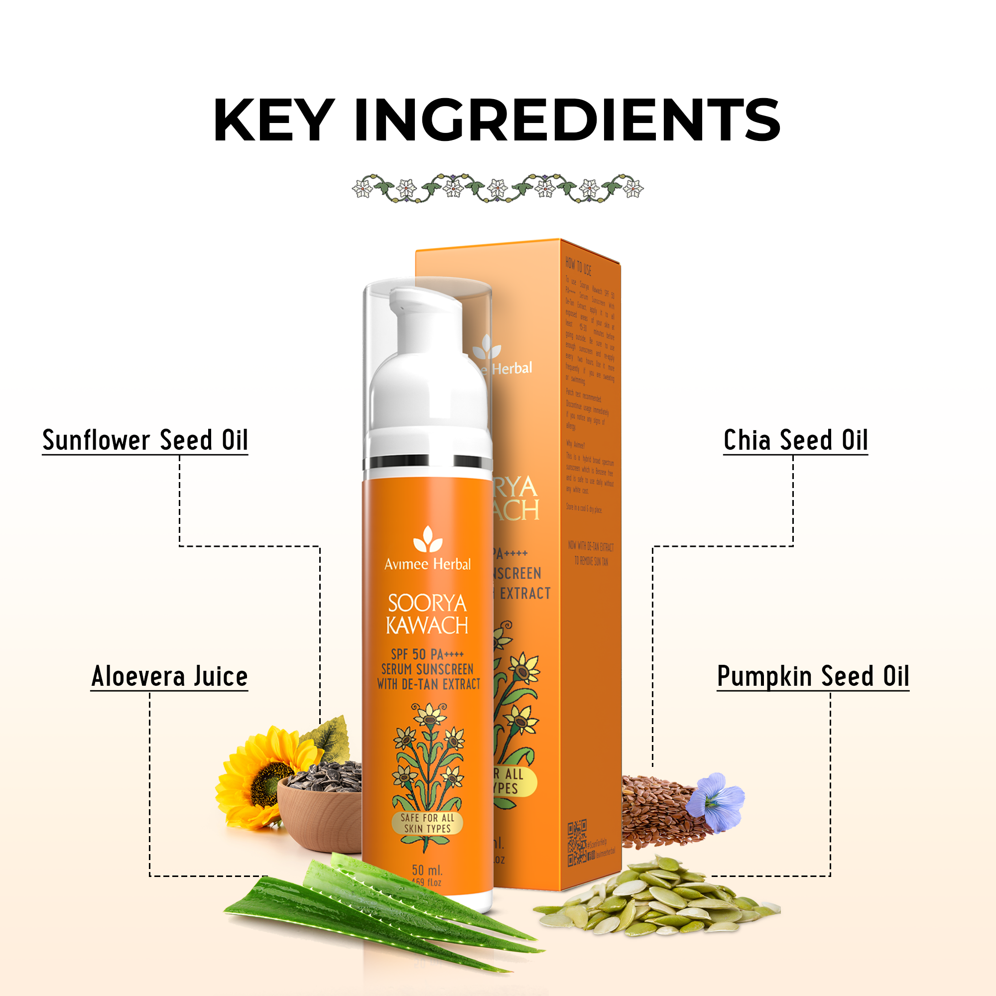 Soorya Kawach SPF50 PA++++ Hybrid Sunscreen with De-Tan Extract