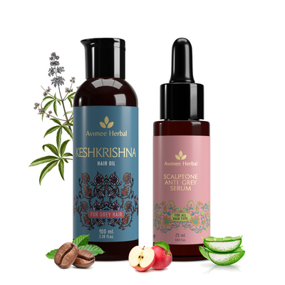 Anti Grey Hair Super Saver Combo: Keshkrishna Hair Oil and Scalptone Grey Hair Serum